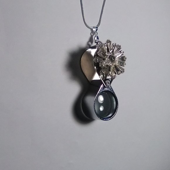 Magnifying Glass Rhinestone Cover-Up Pendant Necklace with Sterling Chain - Picture 4 of 7